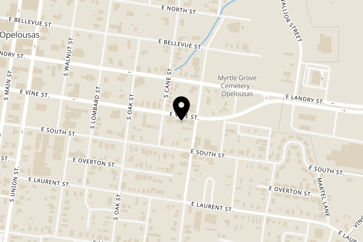Map showing the location of DezMeaux's Boudin on 720 E Vine St in Opelousas